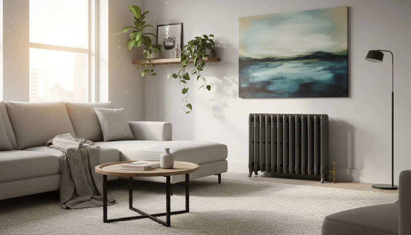 Chantier de construction intérieur avec système de chauffage au sol en cours d'installation