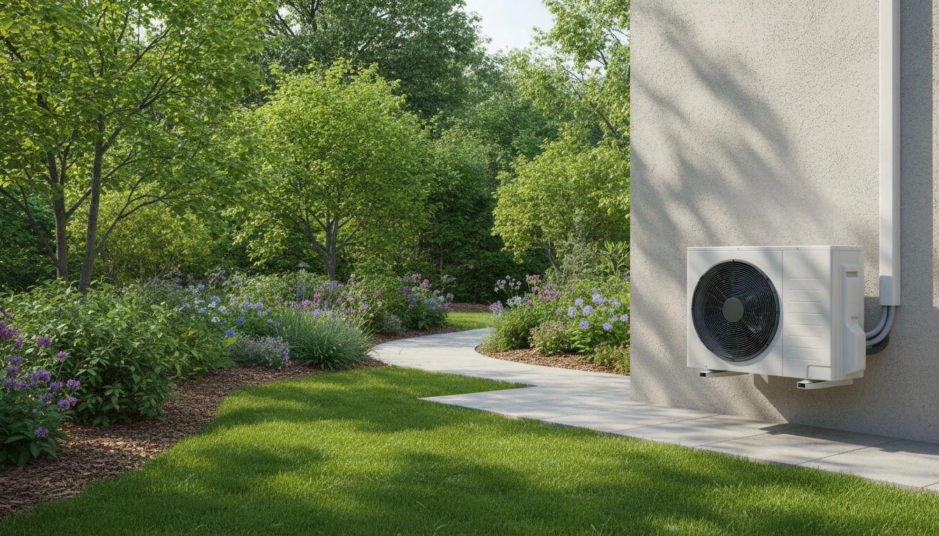 Façade extérieure de maison moderne avec unité de climatisation installée